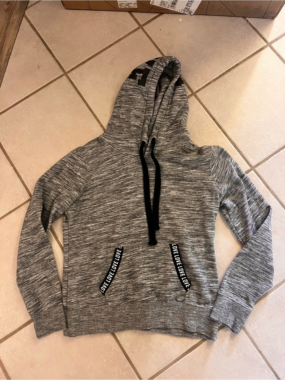 Reflex Gray Marled Hoodie with Black Drawstrings